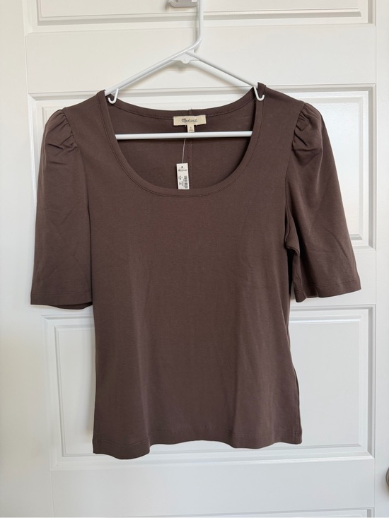 Madewell Tops - Madewell Puff Sleeve Scoop Neck Tee Brown Cotton Top Size S NWT